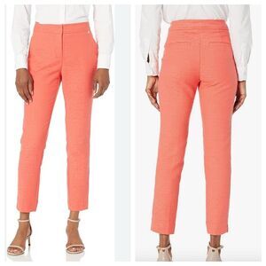 Trina Turk Moss 2 Straight Leg Cropped Pant Ankle Slit Cotton Slub Coral 4‎